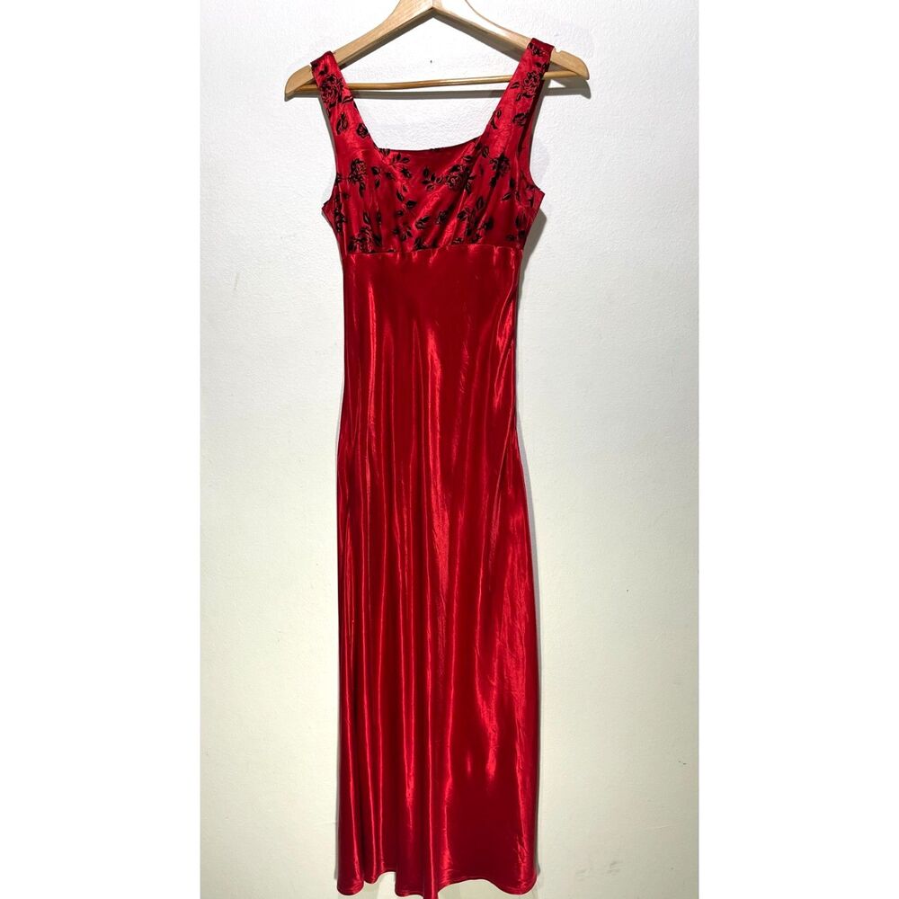 Be Smart VTG maxi dress USA classic red satin fairy whimsygoth romantic women XS - Picture 2 of 6